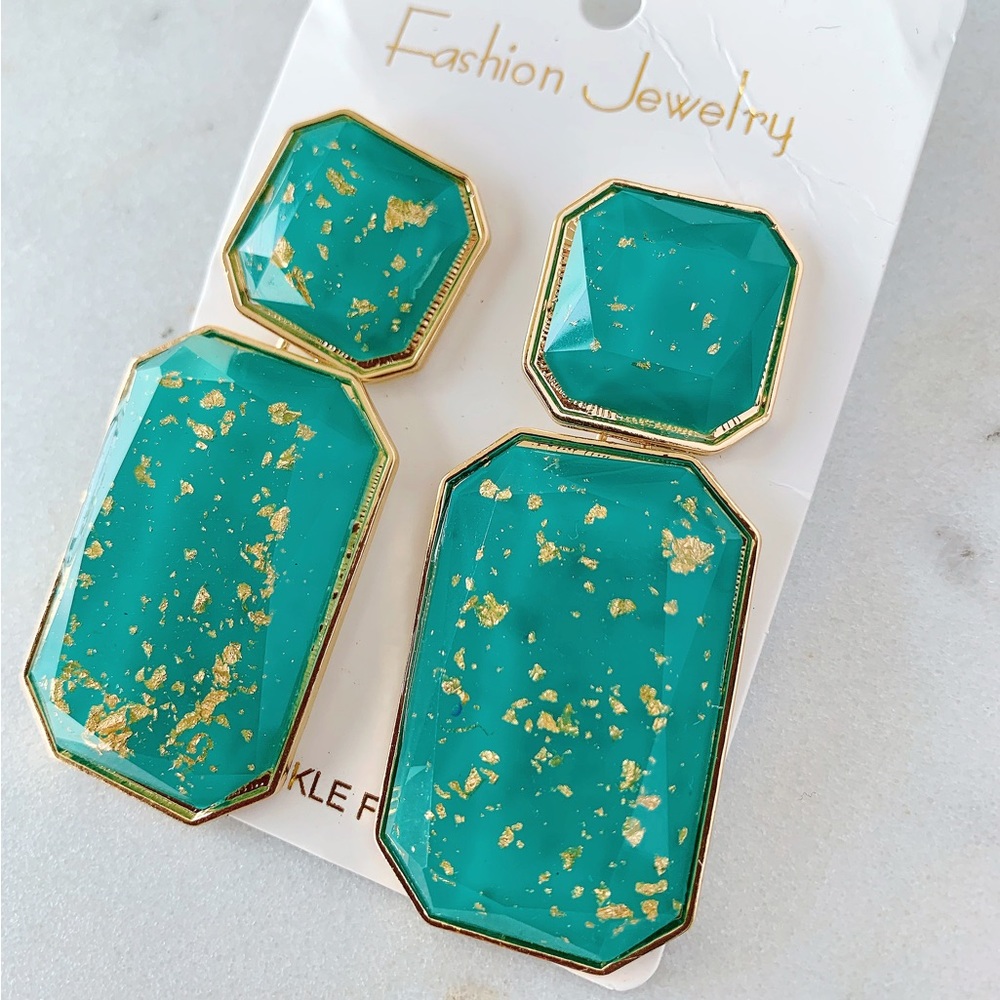Turquoise Color Slab Drop Earrings NEW